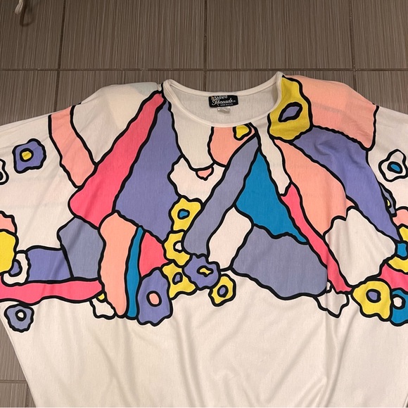Vintage Abstract Geometric Shirt Oversized Colorful Peter Max vibes 2X 80s 90s - Picture 3 of 15